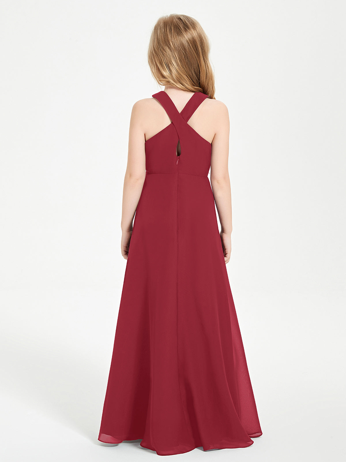 Grecian Neckline Long Dresses for Junior Bridesmaids Burgundy